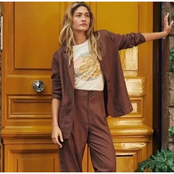 Marine Layer Flora Hemp Blazer Women's Medium Pinecone Brown Buttons Boho Jacket - Picture 1 of 13